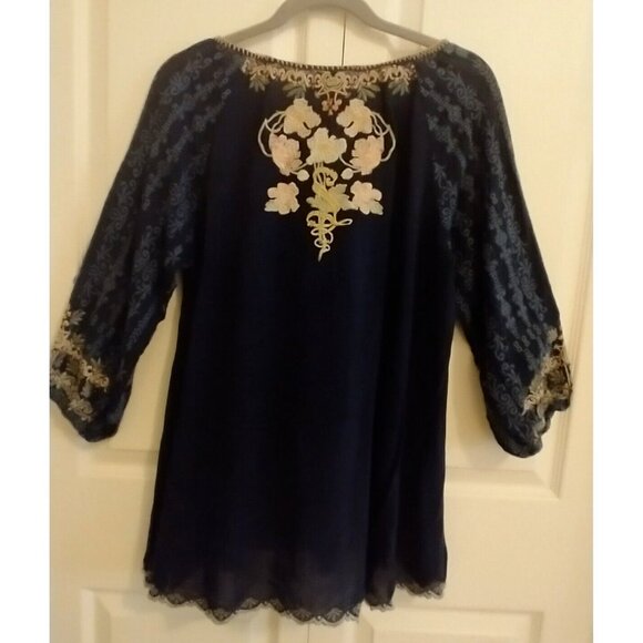 SOLD_SOLD_SOLD!!  JOHNNY WAS Vista Blouse Blue Night Embroidered Boho Tunic Top - Picture 8 of 11